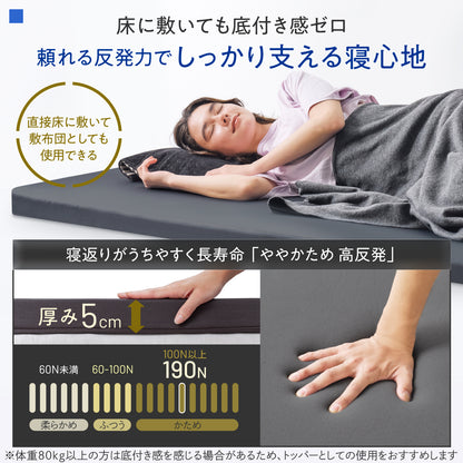 【超軽量!乗せるだけ簡単寝心地改善 厚み5cm】高反発マットレス フラットタイプ