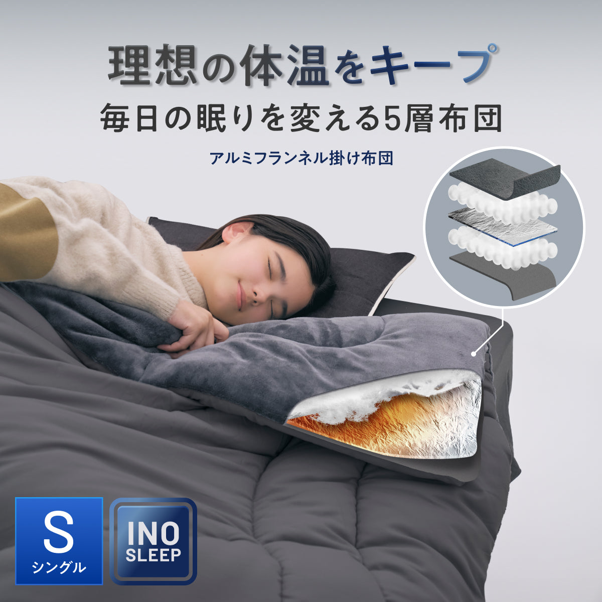 毎日の眠りを快適にする肌触りと保温力】アルミフランネル掛け布団 毎日の眠りを快適にする肌触りと保温力】アルミフランネル掛け布団